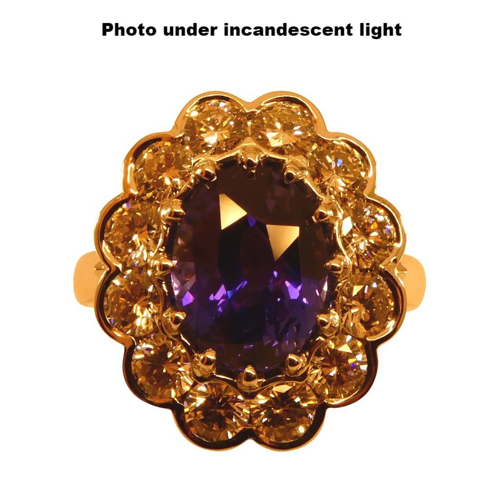 4.64ct GIA Certified Color Change Sapphire & Diamond Scallop Ring in 18kt White Gold - Skyjems Wholesale Gemstones
