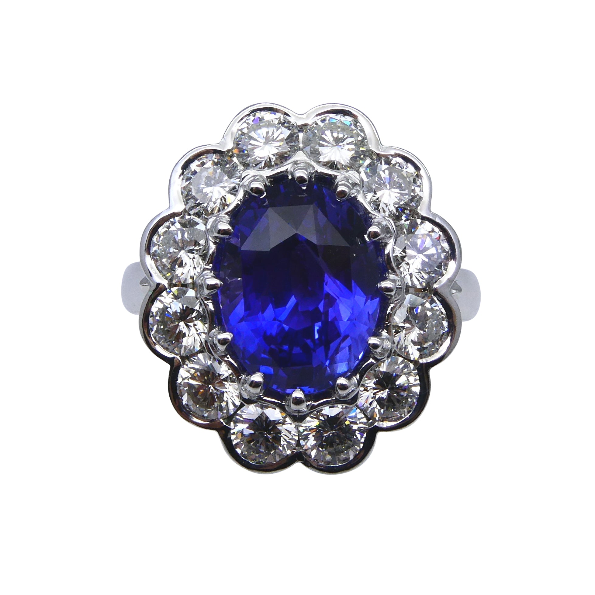 4.64ct GIA Certified Color Change Sapphire & Diamond Scallop Ring in 18kt White Gold - Skyjems Wholesale Gemstones