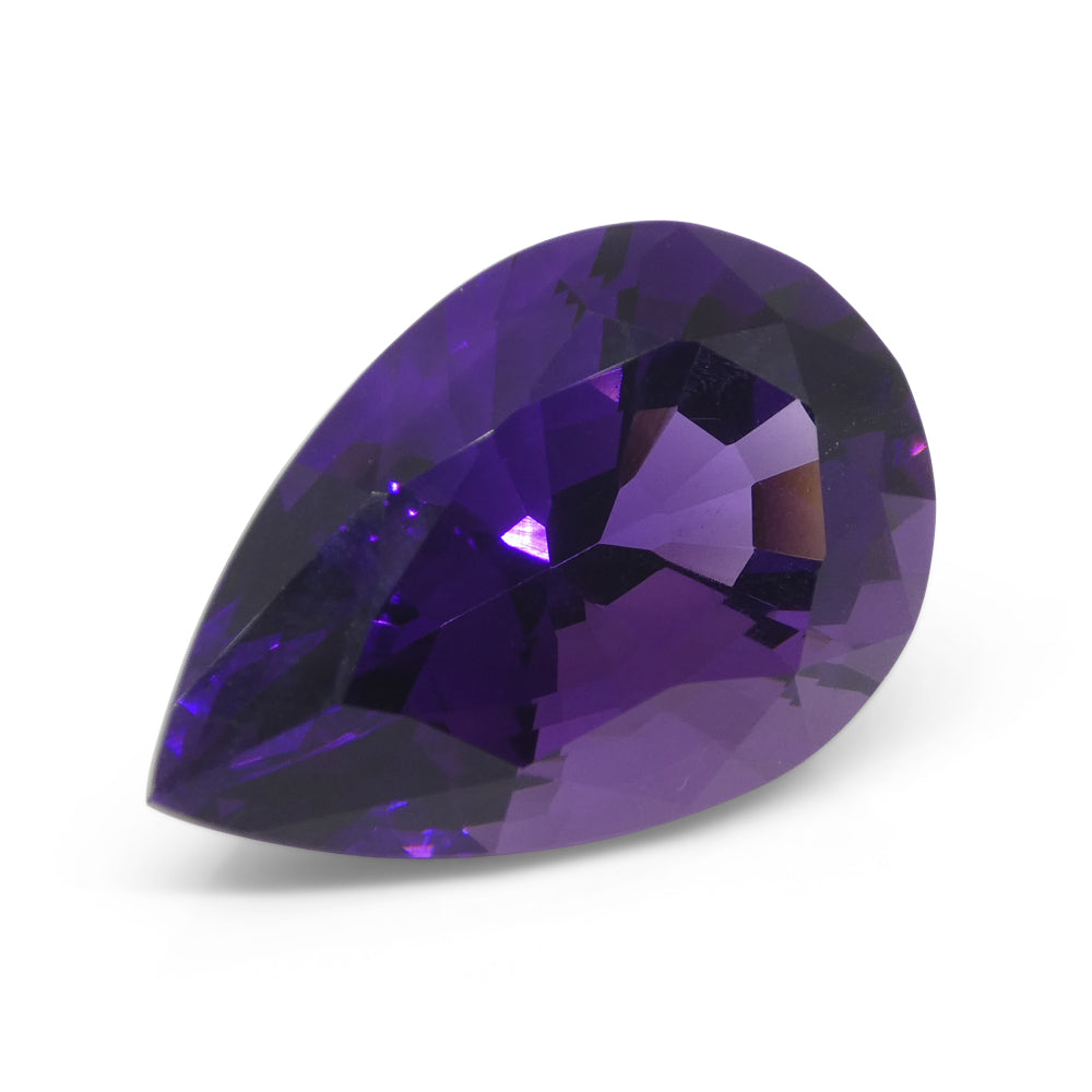 26.11 carat pear-cut purple Uruguayan amethyst from SkyJems, premium large-scale gemstone with vivid color and exceptional cl