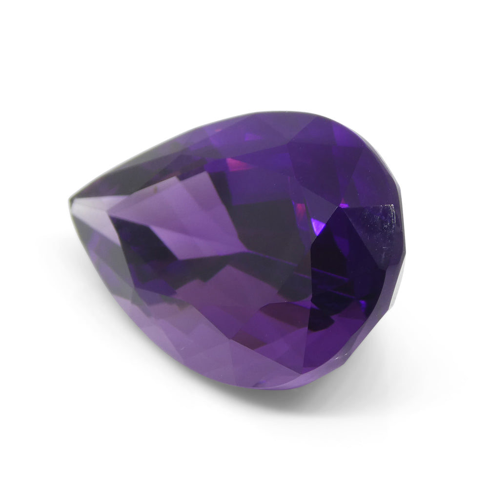 26.11 carat pear-cut purple Uruguayan amethyst gemstone from SkyJems, premium unheated quartz with vivid color and exceptiona