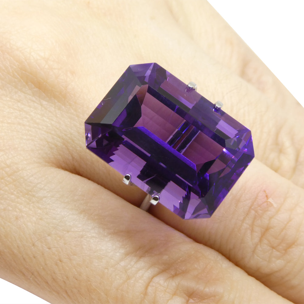 29.21ct Purple Amethyst from Uruguay, emerald cut gemstone by SkyJems, premium large-carat quartz specimen