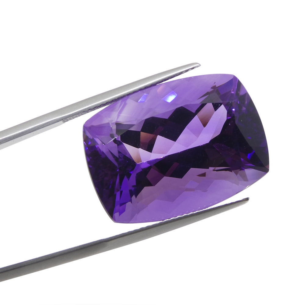 34.5 carat purple Uruguayan amethyst emerald-cut gemstone from SkyJems, premium unheated quartz with rich color and exception