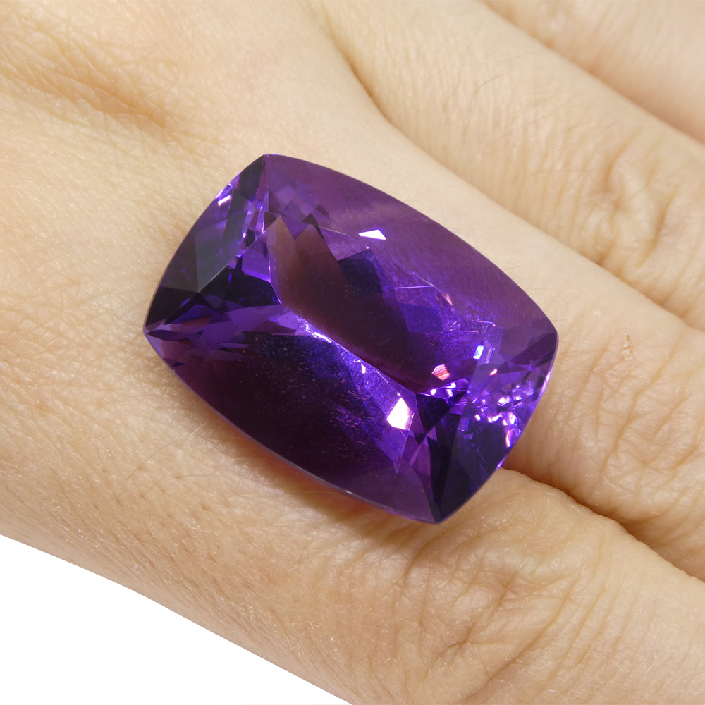 34.5 carat purple Uruguayan amethyst emerald-cut gemstone from SkyJems, premium unheated quartz with rich color and exception