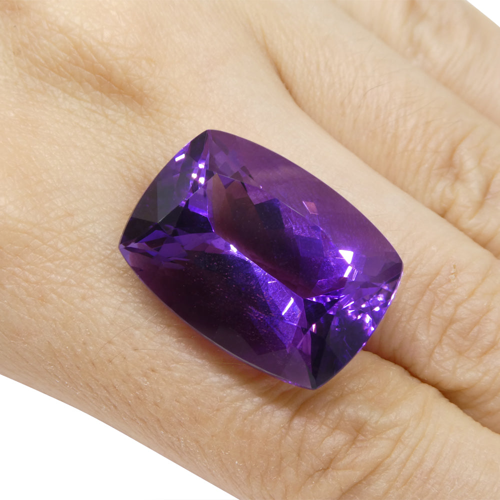 SkyJems 34.5ct Purple Amethyst from Uruguay, emerald-cut gemstone with rich color and exceptional clarity
