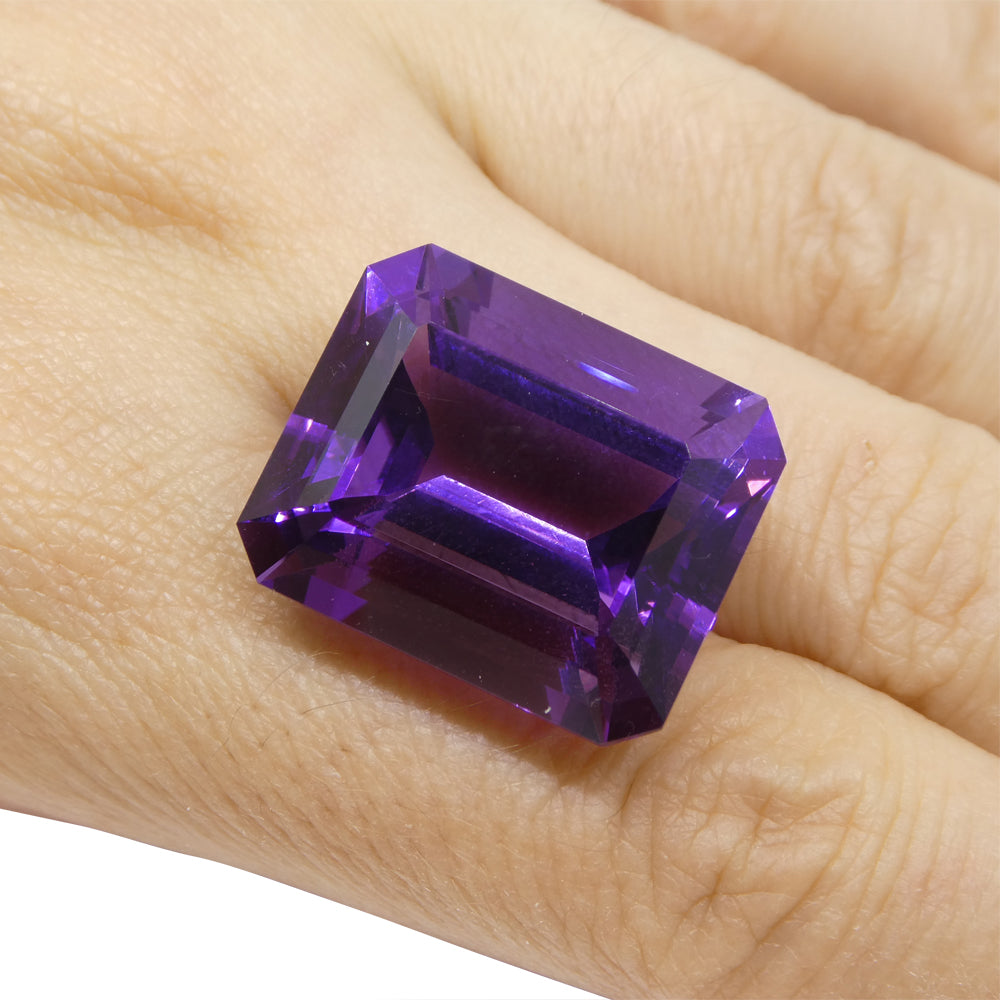32.19 carat purple Uruguayan amethyst emerald cut gemstone, premium quality step-cut quartz from SkyJems Canadian gem special