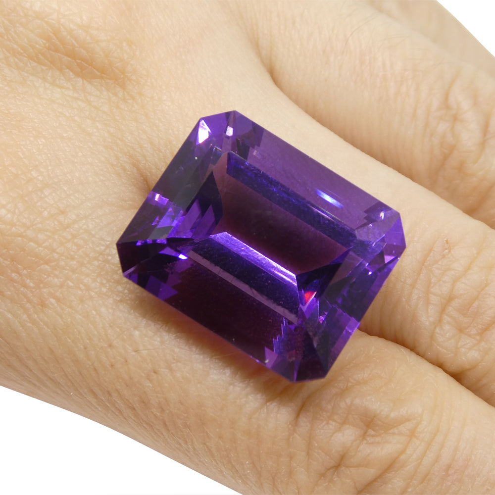 32.19 carat purple Uruguayan amethyst emerald cut gemstone, premium quality step-cut quartz from SkyJems Canadian gem special