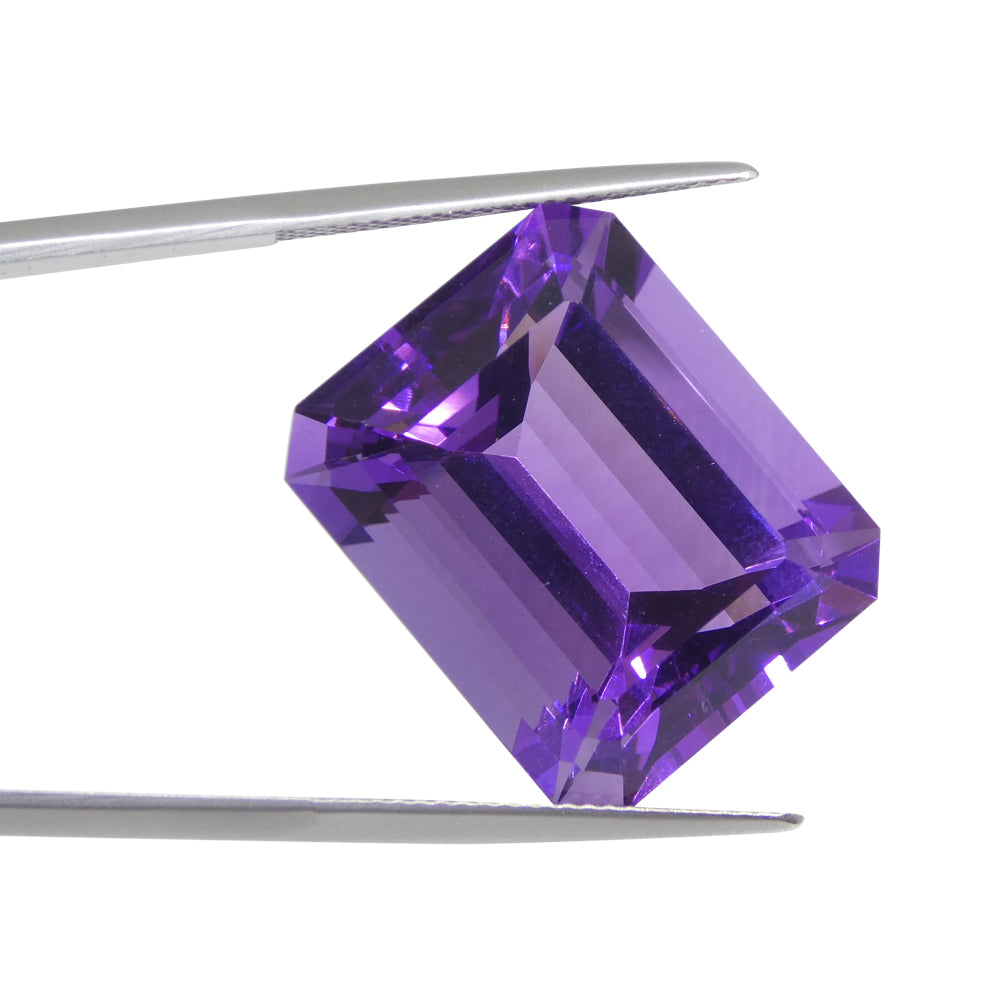 32.19 carat purple Uruguayan amethyst emerald cut gemstone from SkyJems, premium large-scale collector's gem with exceptional