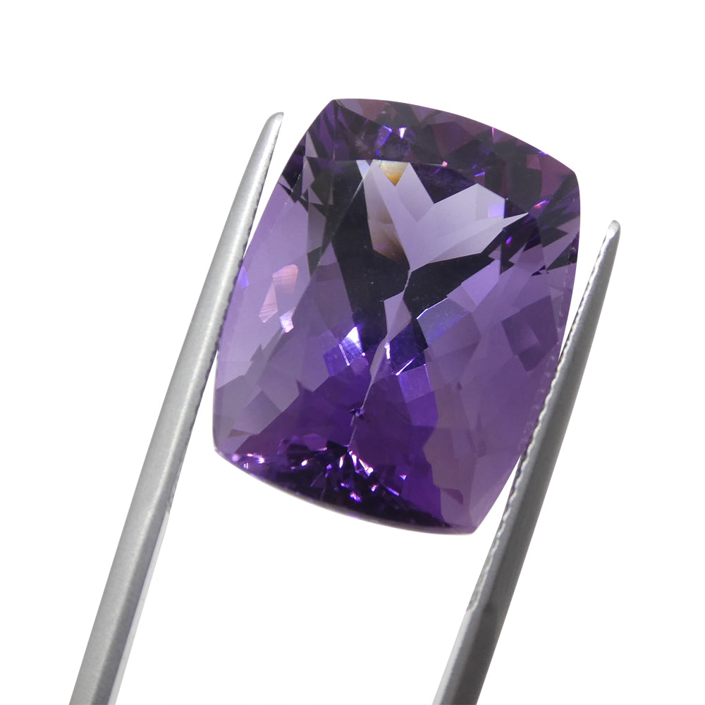 24.69 carat purple cushion-cut Uruguayan amethyst from SkyJems, premium unheated quartz gemstone with exceptional color and b