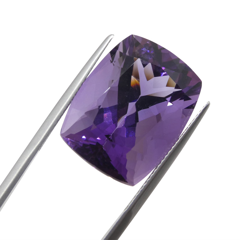 24.69 carat purple cushion-cut Uruguayan amethyst from SkyJems, premium unheated quartz gemstone with exceptional color and b