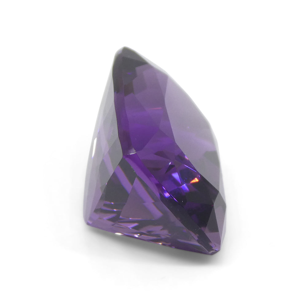 24.69 carat purple cushion-cut Uruguayan amethyst from SkyJems, premium unheated quartz gemstone with exceptional color and b