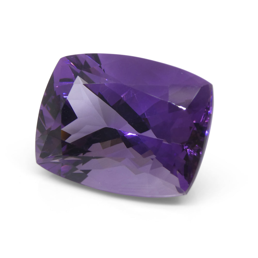 24.69 carat purple cushion-cut Uruguayan amethyst from SkyJems, premium unheated quartz gemstone with exceptional color and b