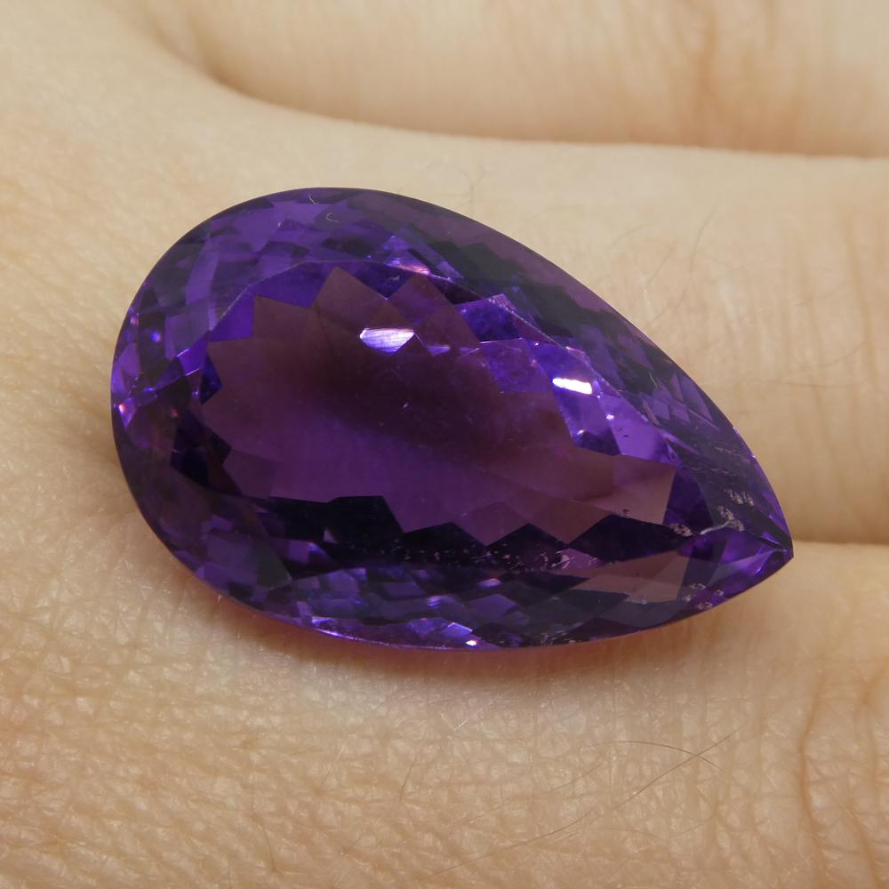 Large 23.11 ct purple pear-cut Brazilian amethyst from SkyJems, premium unheated quartz gemstone with brilliant faceting
