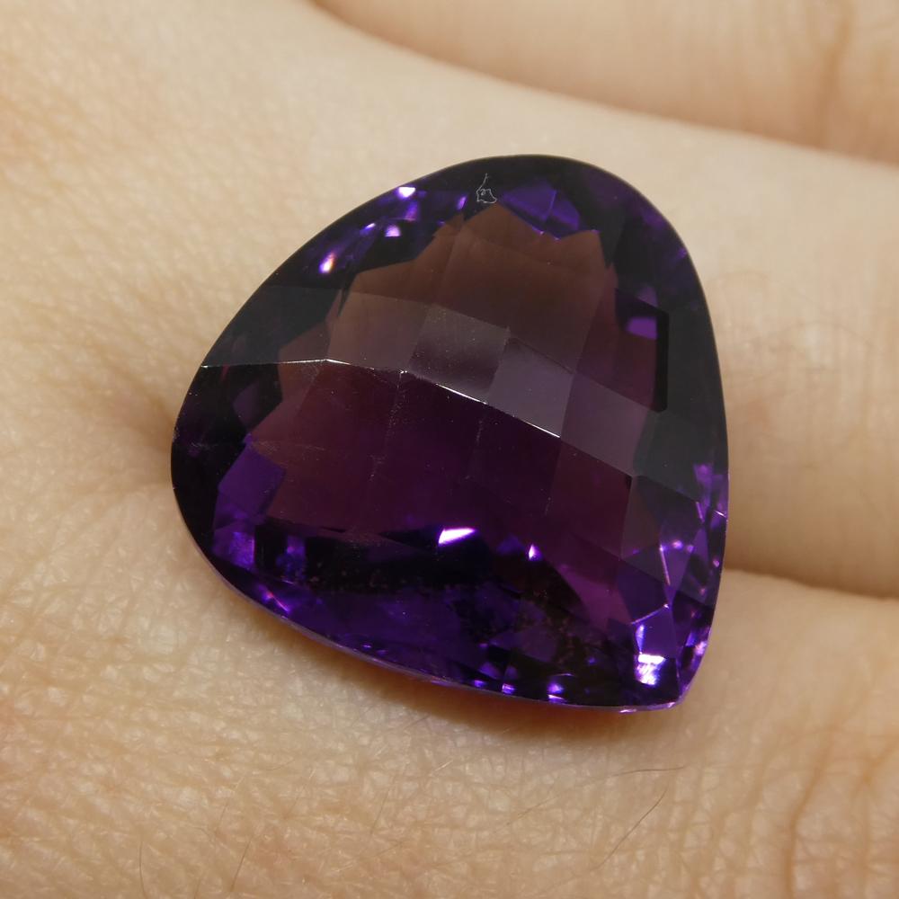 SkyJems 17.44 ct Purple Brazilian Pear Checkerboard Amethyst, precision-cut gemstone with vibrant color and brilliant facetin