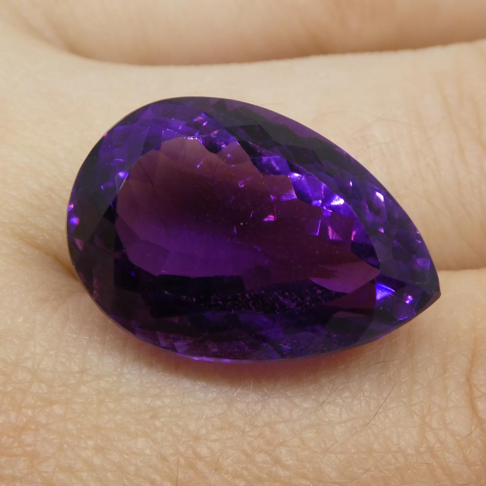 Large 24.49 ct purple pear-cut Brazilian amethyst from SkyJems, premium unheated quartz gemstone with brilliant faceting
