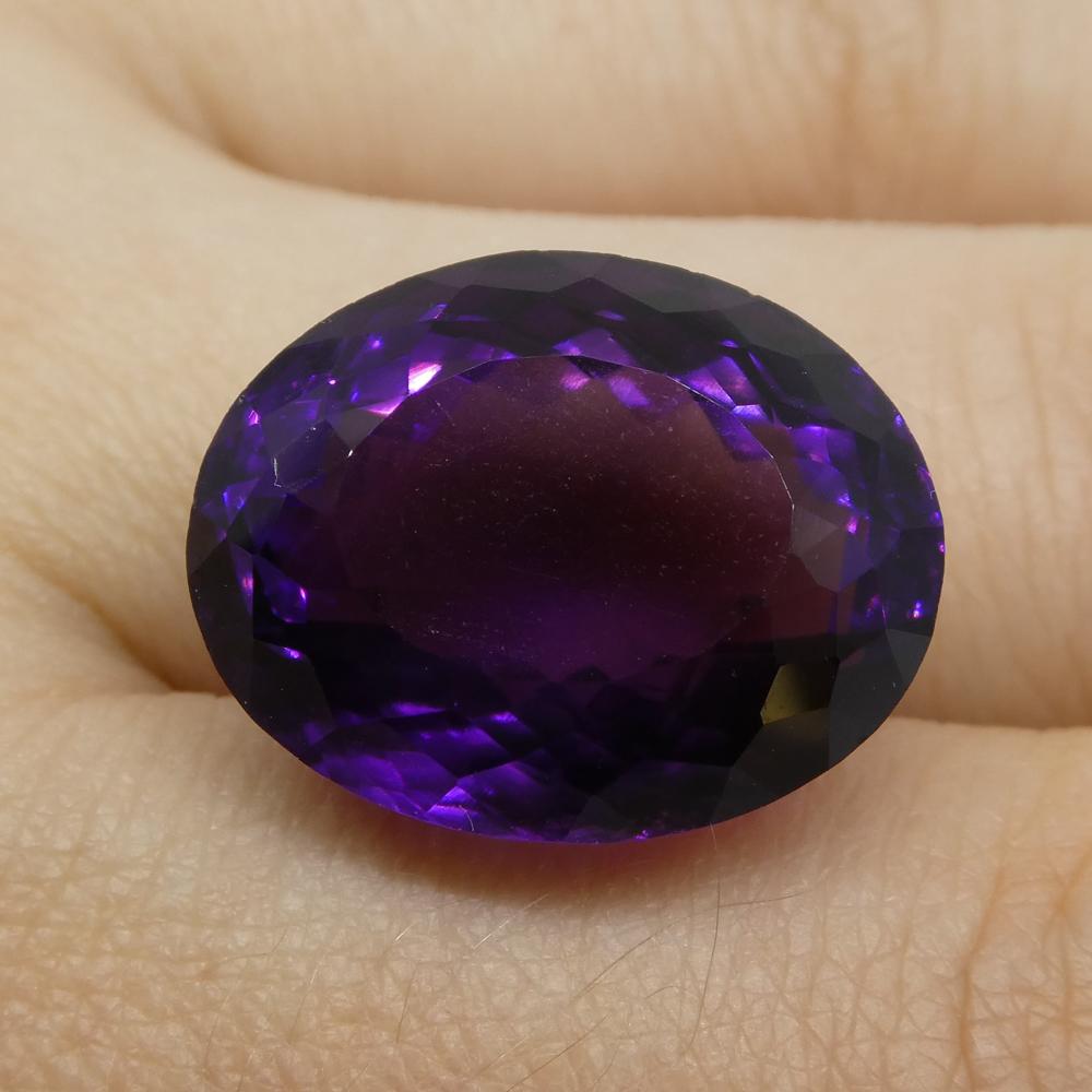 20.6 ct Brazilian Purple Oval Amethyst from SkyJems, premium unheated quartz gemstone with Modified Brilliant cut