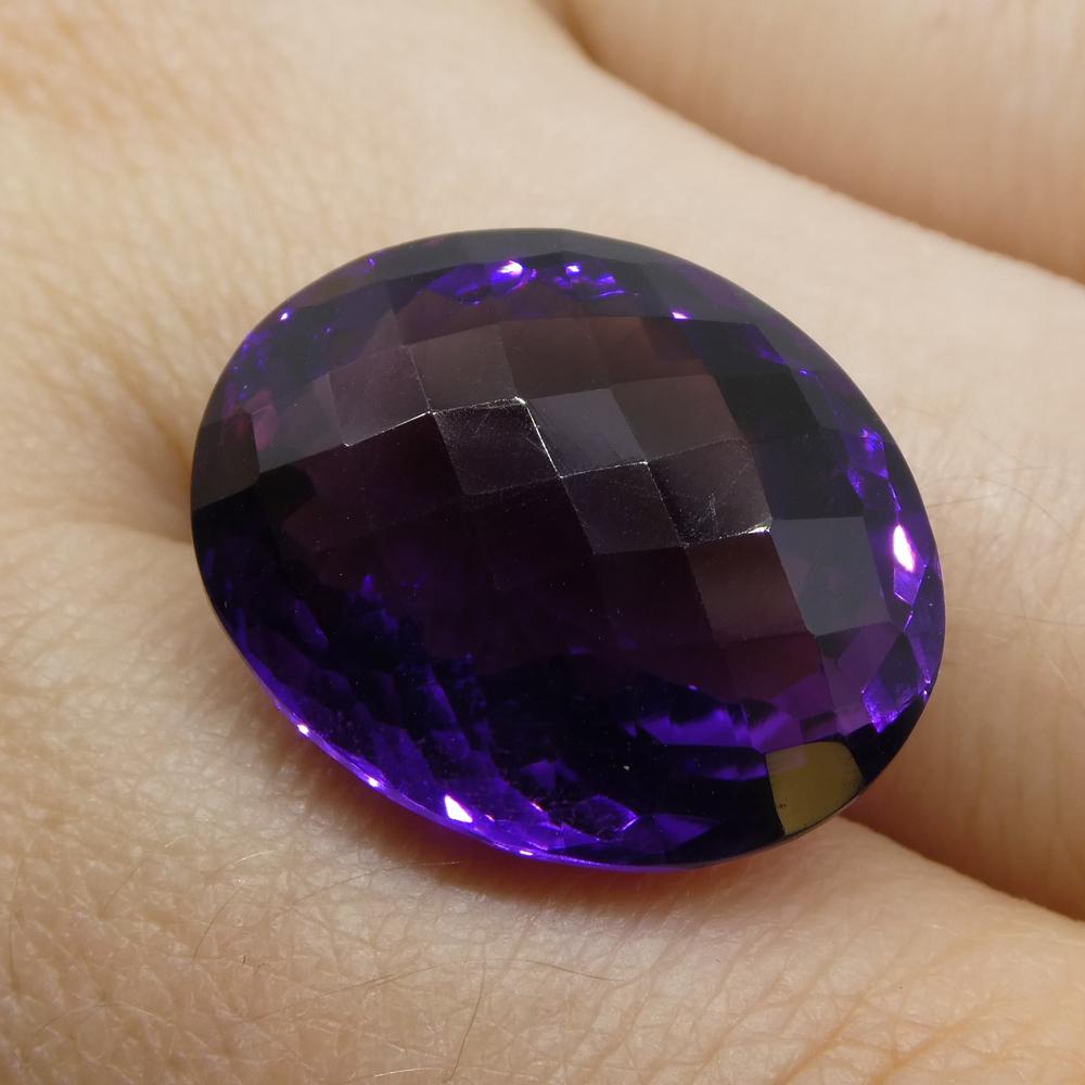 17.6 ct Brazilian Purple Oval Checkerboard Amethyst from SkyJems, premium unheated gemstone with brilliant cut
