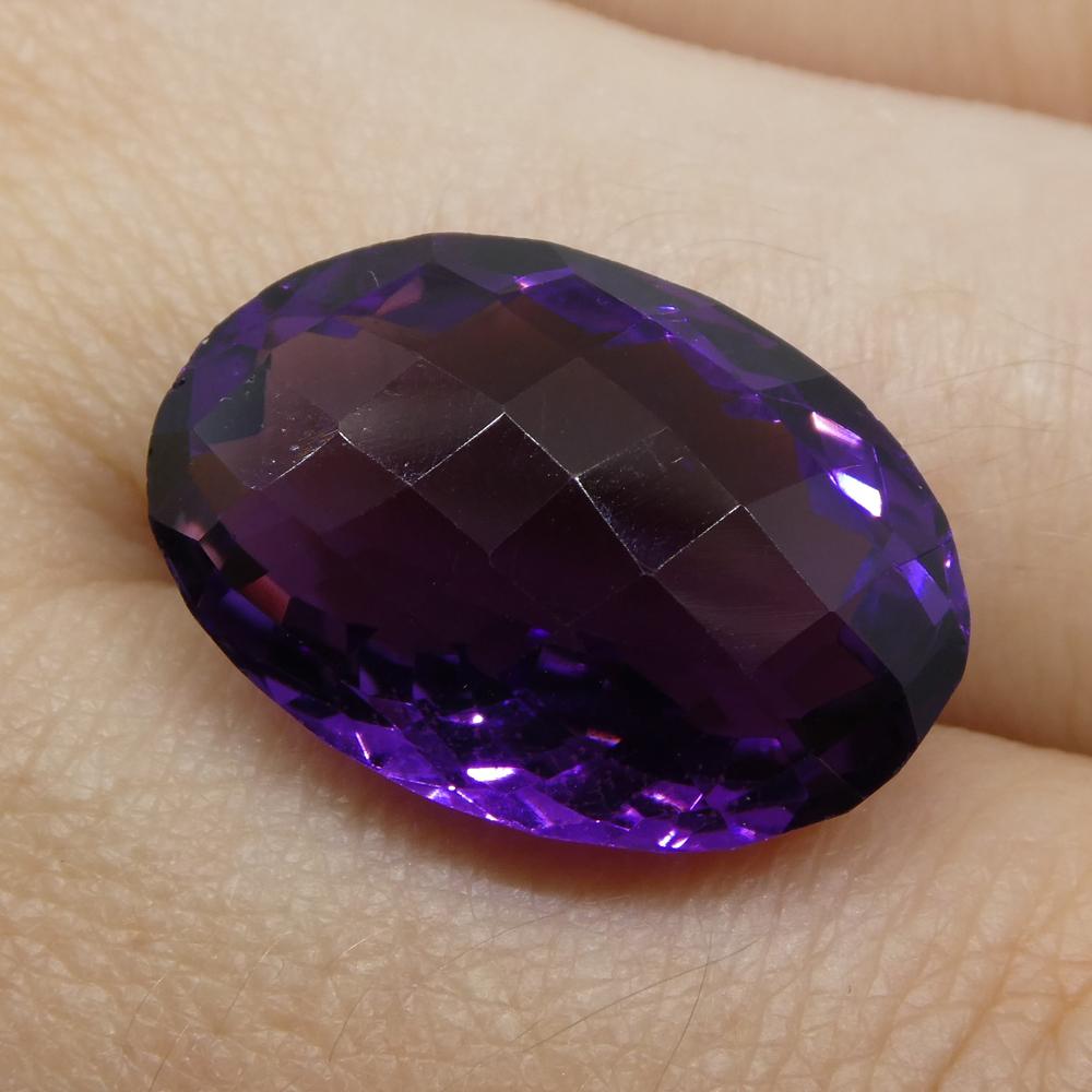 14.66 ct Purple Brazilian Amethyst Oval Checkerboard Gemstone from SkyJems, Precision-Cut Fine Jewelry Stone