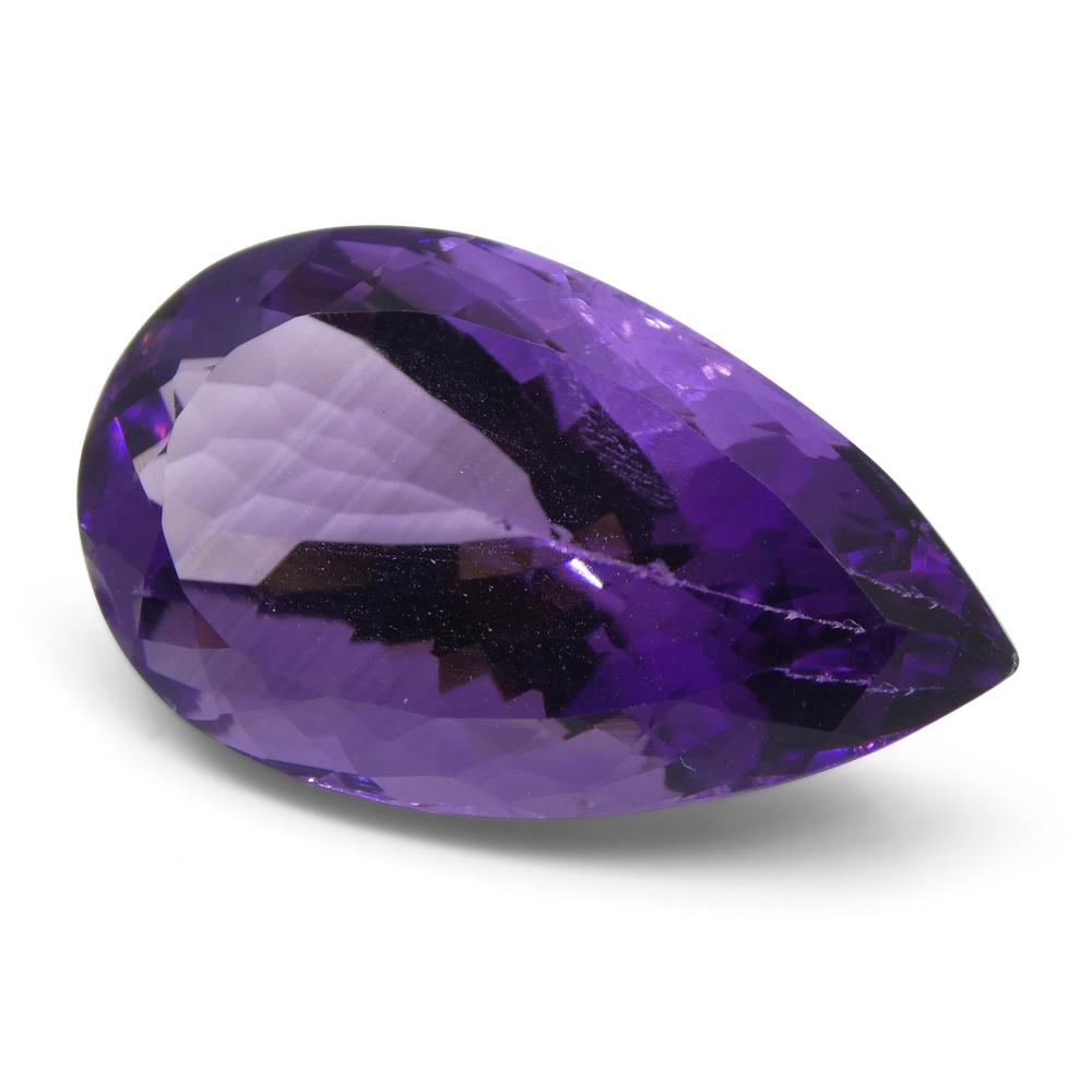18.42 ct Brazilian Purple Pear Amethyst from SkyJems, premium unheated quartz gemstone in classic modified brilliant cut