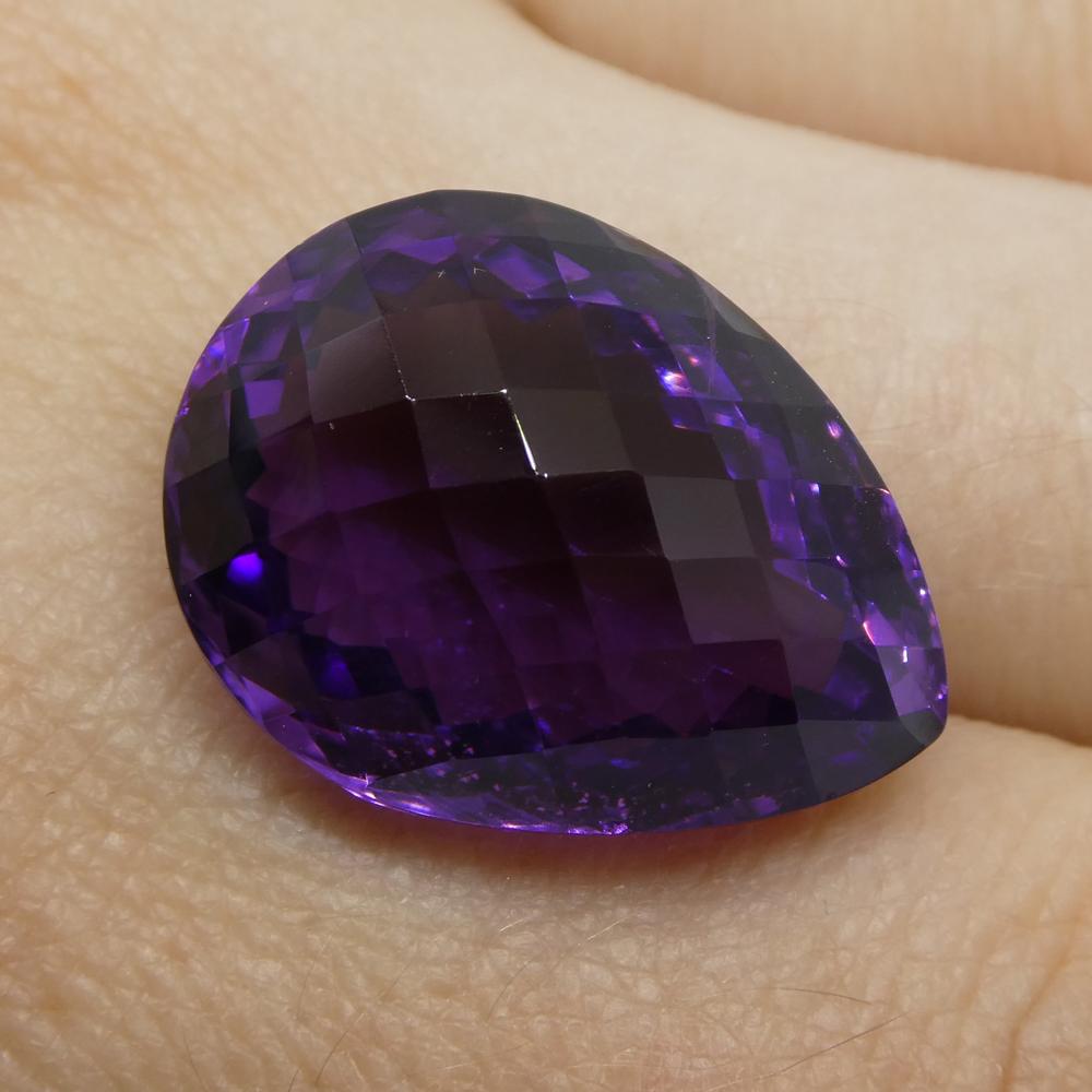 Large 23.62 ct purple Brazilian pear checkerboard amethyst from SkyJems, premium unheated gemstone with brilliant cut