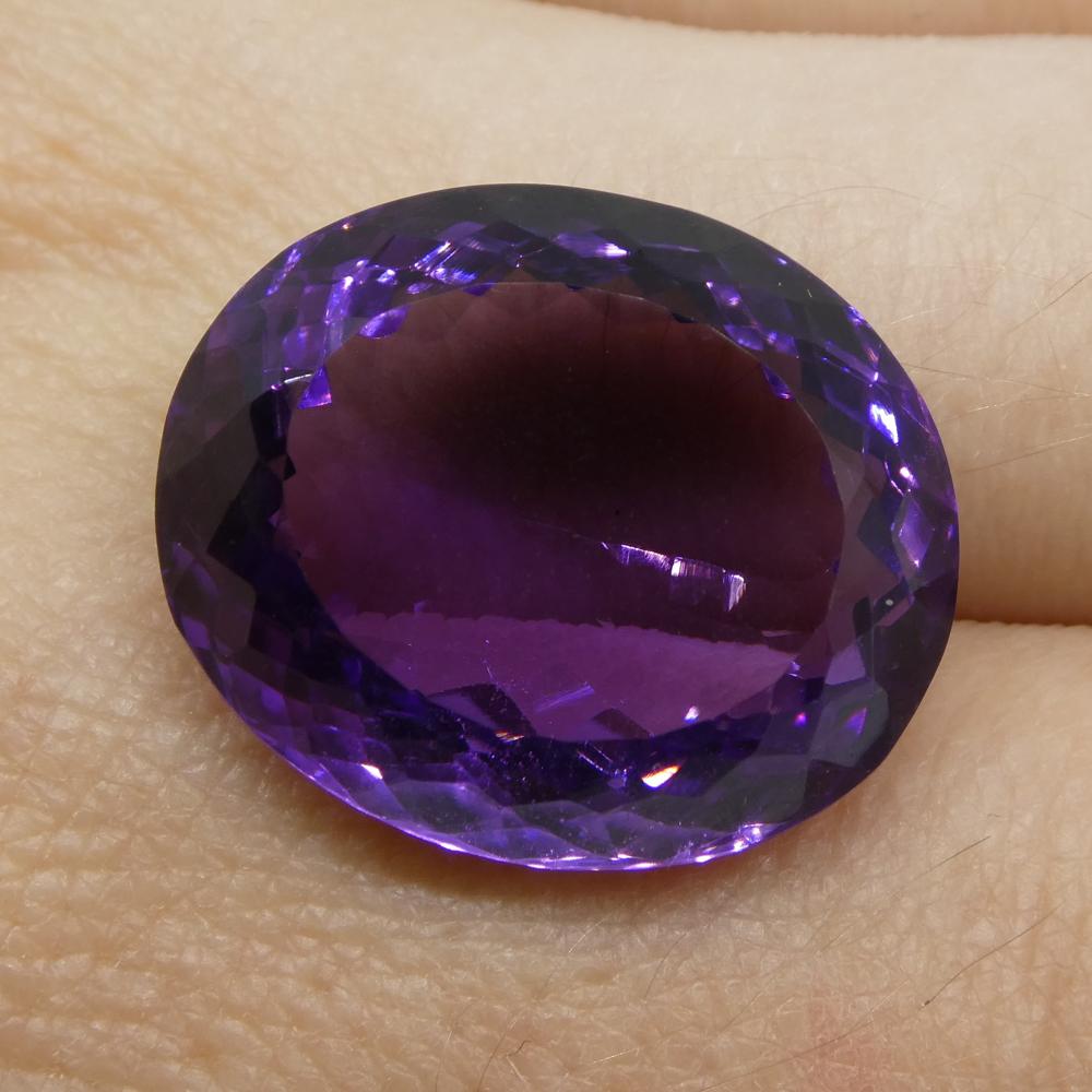 Large 22.57 ct purple Brazilian oval amethyst from SkyJems, unheated modified brilliant-cut single gemstone with rich color