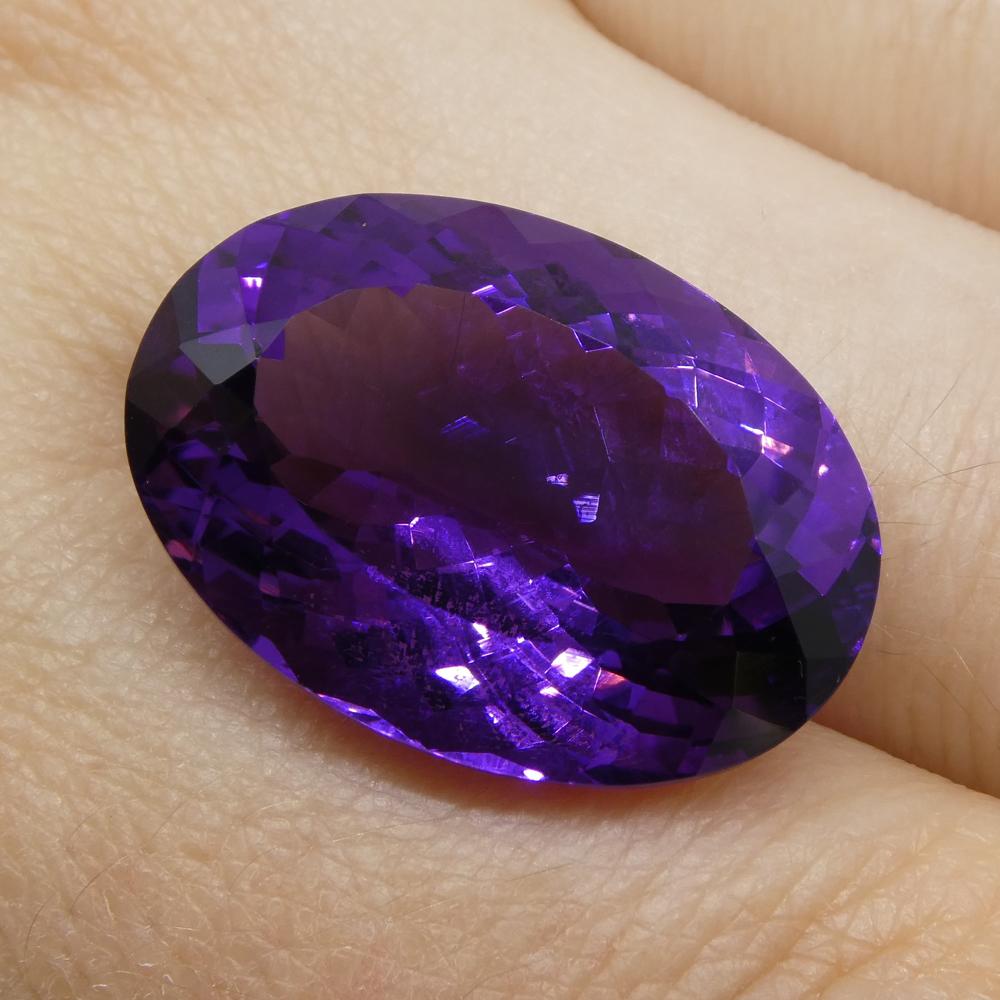 19.79 ct Brazilian Purple Oval Amethyst from SkyJems, premium unheated quartz gemstone with modified brilliant cut