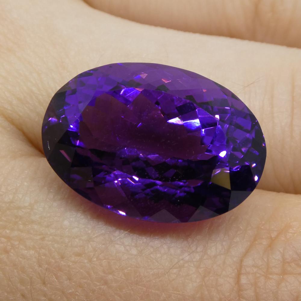 Large 21.69 ct purple Brazilian Amethyst oval gemstone from SkyJems, unheated natural quartz with brilliant cut