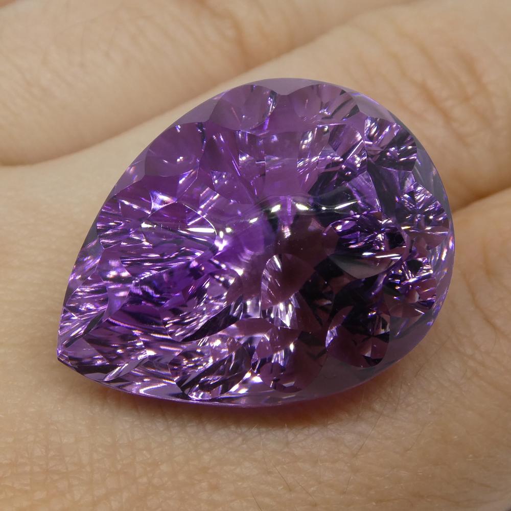 SkyJems 46.30ct Brazilian Purple Pear Amethyst Fantasy Cut, rare large unheated gemstone with exceptional precision