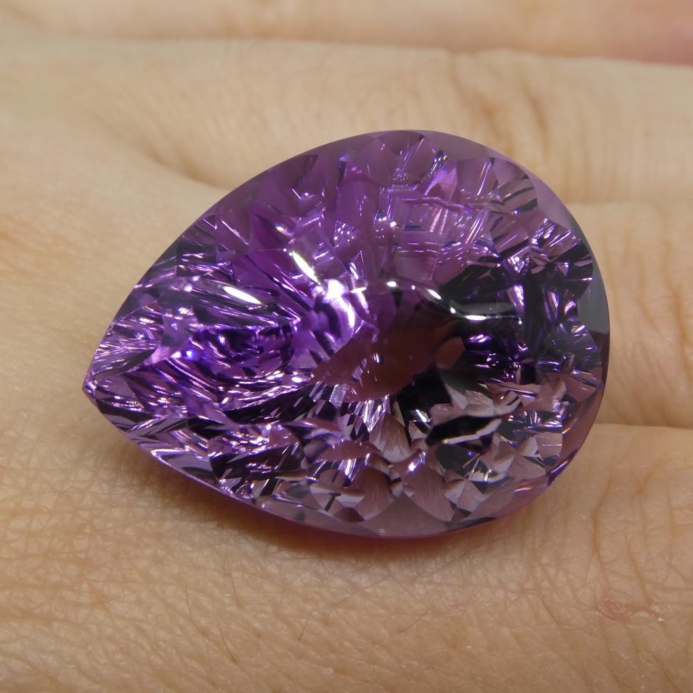 SkyJems 46.30ct Brazilian Purple Pear Amethyst Fantasy Cut, rare large unheated gemstone with exceptional precision