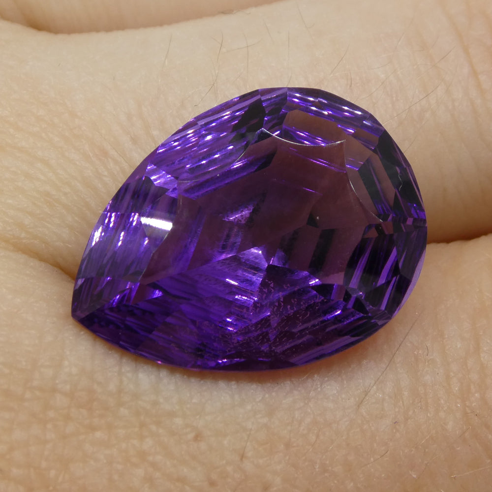 SkyJems 14ct Brazilian Purple Pear Amethyst Fantasy Cut Gemstone, Precision Crafted Collector's Gem