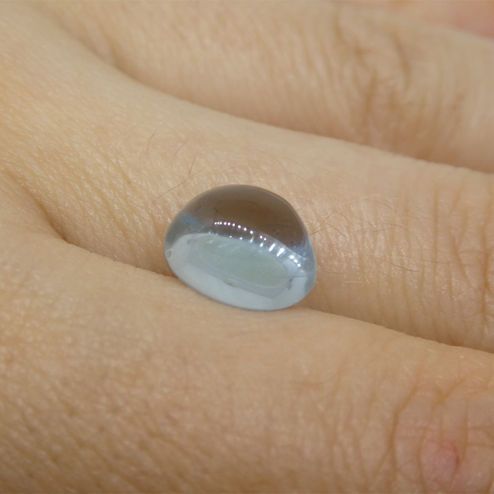 SkyJems Blue Aquamarine Cabochon: 3.08ct Oval Brazilian Gemstone in Serene Medium-Light Blue Tone