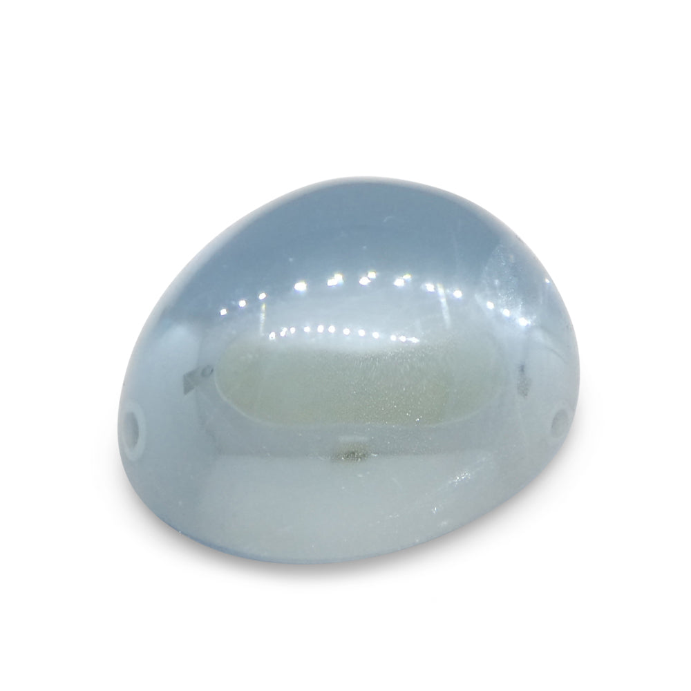 SkyJems Blue Aquamarine Cabochon: 3.08ct Oval Brazilian Gemstone in Serene Medium-Light Blue Tone