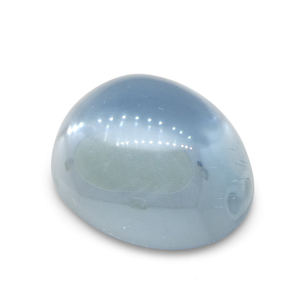 SkyJems Blue Aquamarine Cabochon: 3.08ct Oval Brazilian Gemstone in Serene Medium-Light Blue Tone