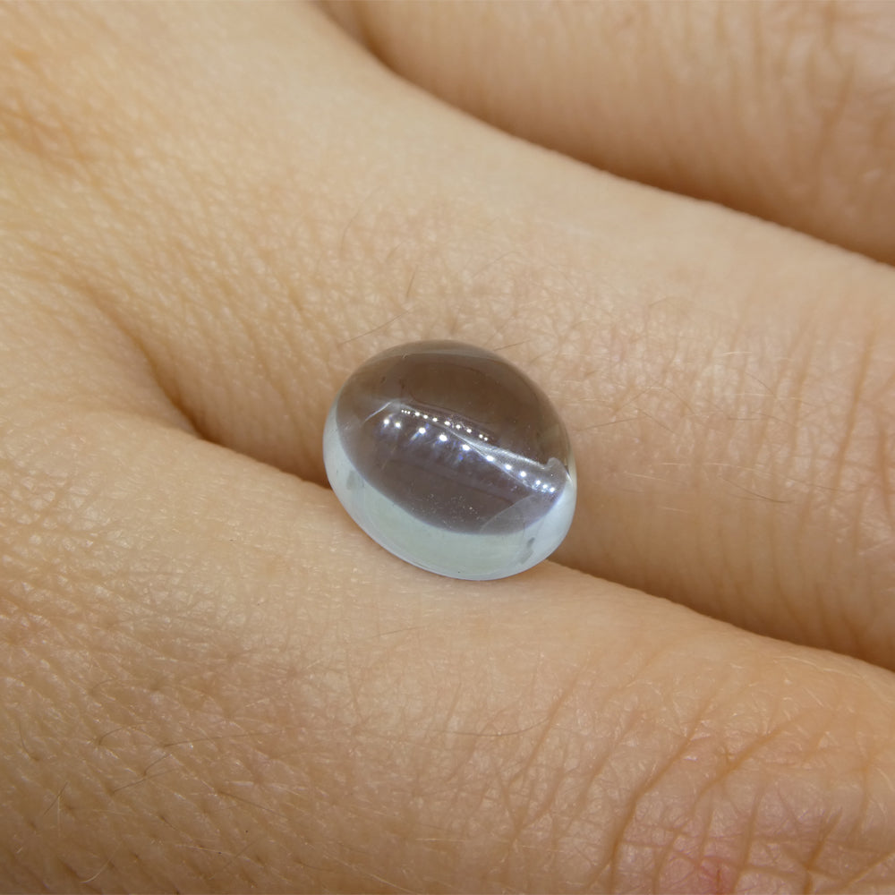SkyJems Blue Aquamarine Cabochon: 3.08ct Oval Brazilian Gemstone in Serene Medium-Light Blue Tone