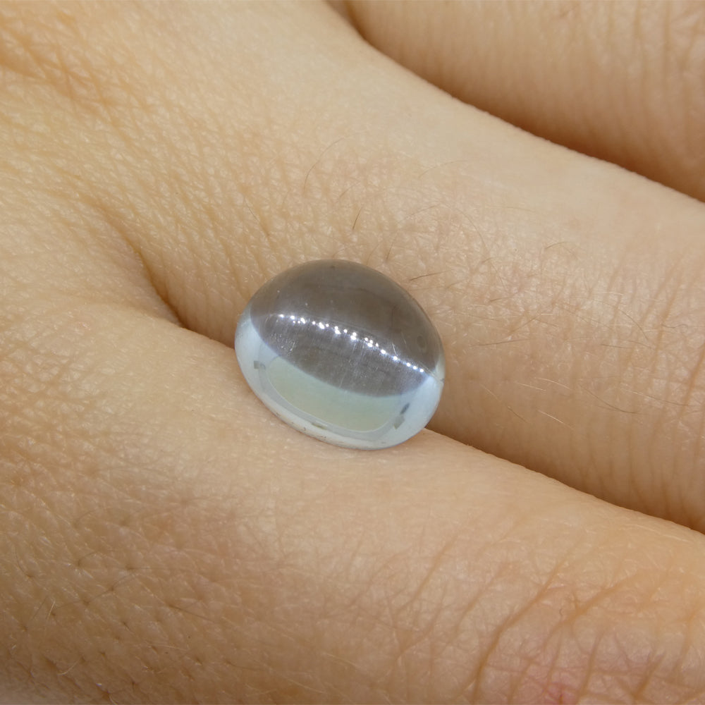 SkyJems Blue Aquamarine Cabochon from Brazil: 3.36ct Oval Gemstone in Serene Azure Hue