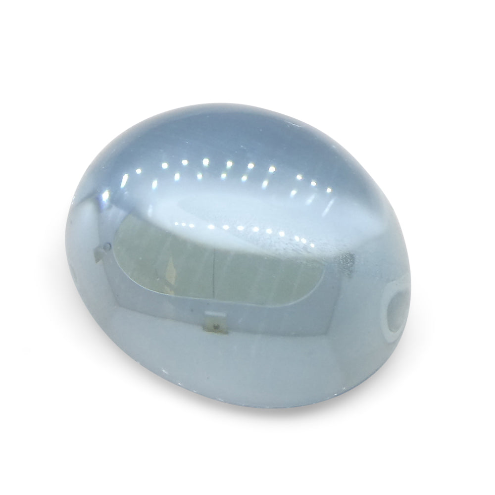 SkyJems Blue Aquamarine Cabochon: 3.4ct Brazilian Oval Gemstone in Serene Medium-Light Blue Tone