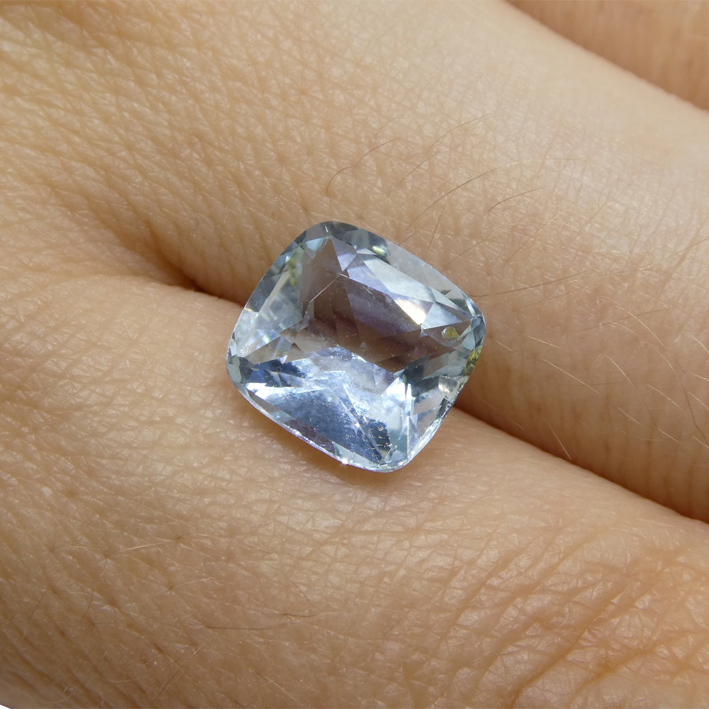 SkyJems 2.6ct Square Cushion Blue Aquamarine from Brazil, premium Brazilian beryl gemstone in brilliant cut