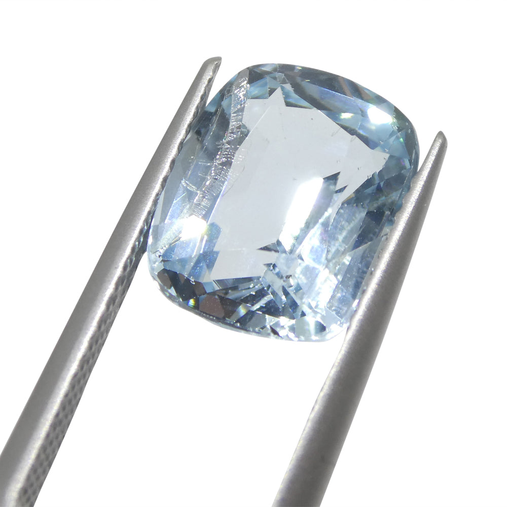4.37ct Brazilian Blue Aquamarine Cushion Gemstone from SkyJems - Unheated Beryl with Vivid Color and Precision Cut