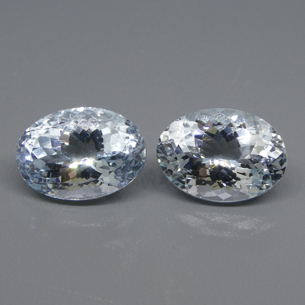 SkyJems 12.58ct Oval Brazilian Blue Aquamarine Pair - Stunning Mixed Cut Beryl Gemstones for Fine Jewelry