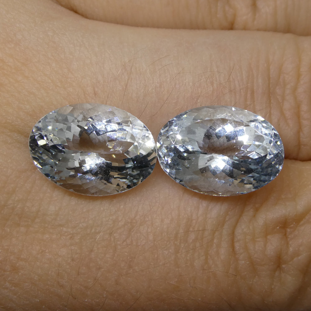 SkyJems 12.58ct Oval Blue Aquamarine Pair from Brazil, Mixed Cut Beryl Gemstone for Fine Jewelry