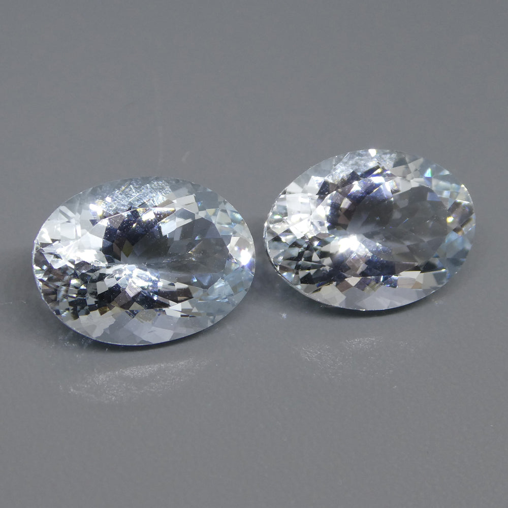 SkyJems 10.78ct Oval Blue Aquamarine Pair from Brazil, Mixed Cut Beryl Gemstone for Fine Jewelry