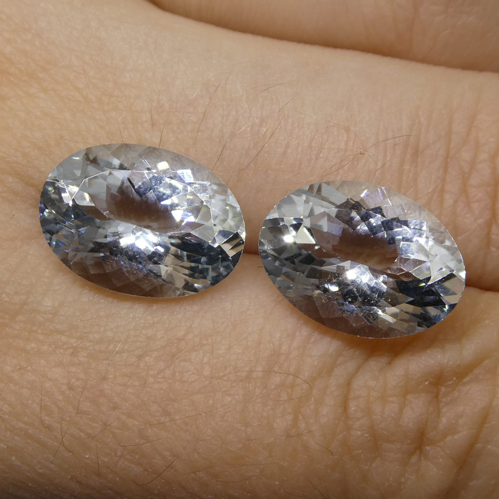 SkyJems 10.78ct Oval Blue Aquamarine Pair from Brazil, Mixed Cut Beryl Gemstone for Fine Jewelry