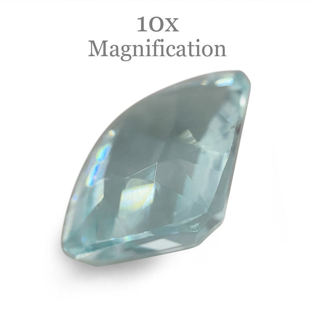 SkyJems 9.6ct Brazilian Cushion-Cut Aquamarine, soft blue-green beryl gemstone with elegant step-cut brilliance