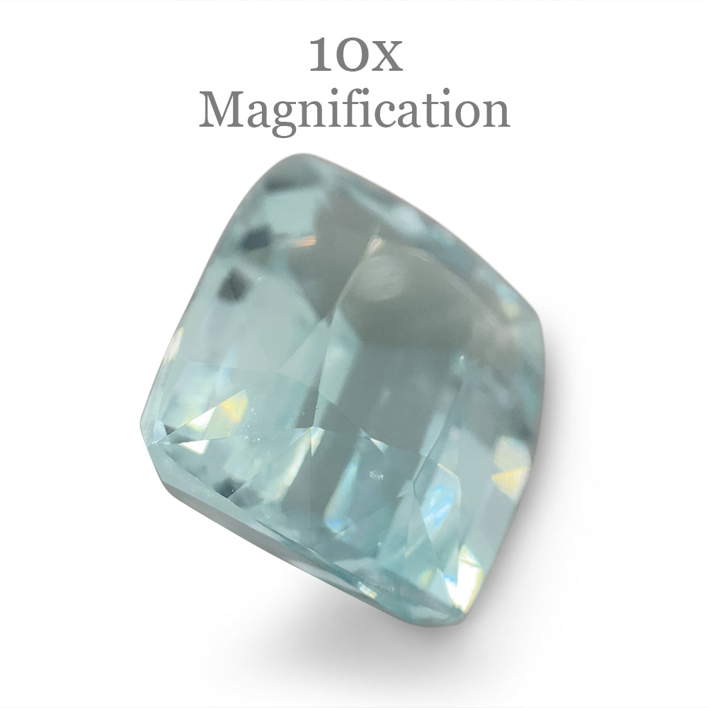 SkyJems 9.6ct Brazilian Cushion-Cut Aquamarine, soft blue-green beryl gemstone with elegant step-cut brilliance