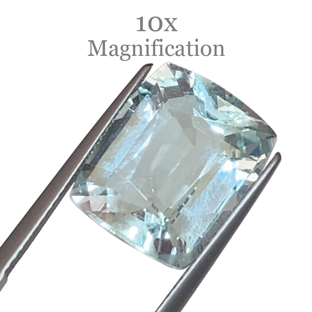 SkyJems 9.6ct Brazilian Cushion-Cut Aquamarine, soft blue-green beryl gemstone with exceptional clarity and brilliance