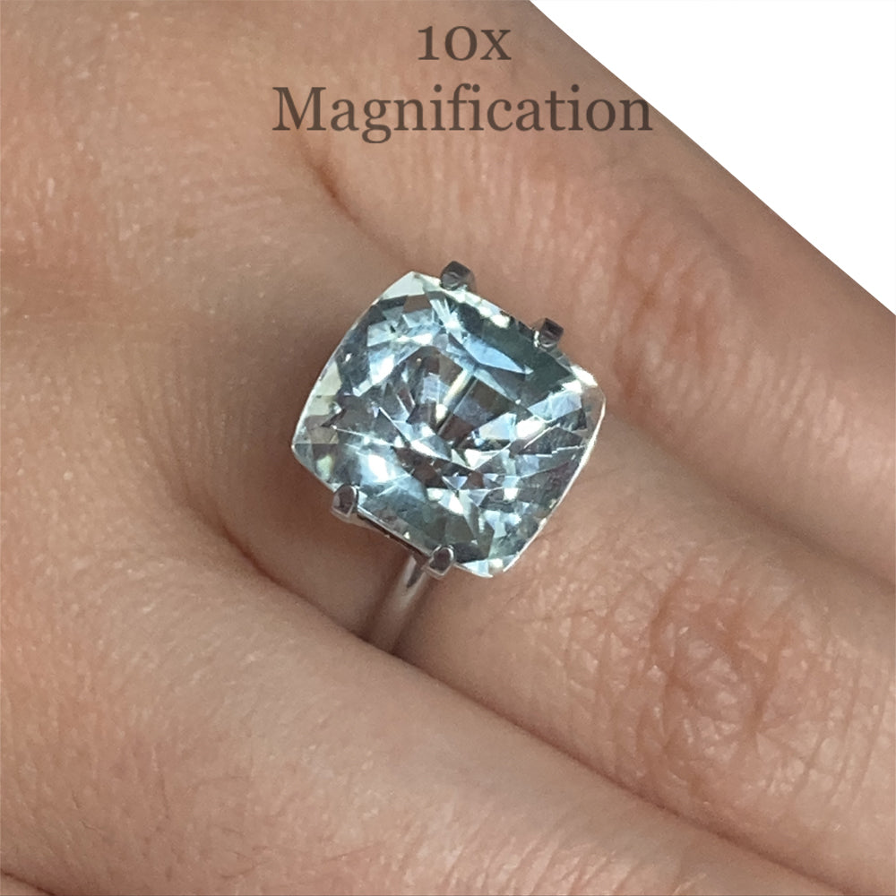 SkyJems 7.49ct Brazilian Cushion-Cut Aquamarine, soft blue-green beryl gemstone with exceptional clarity and light