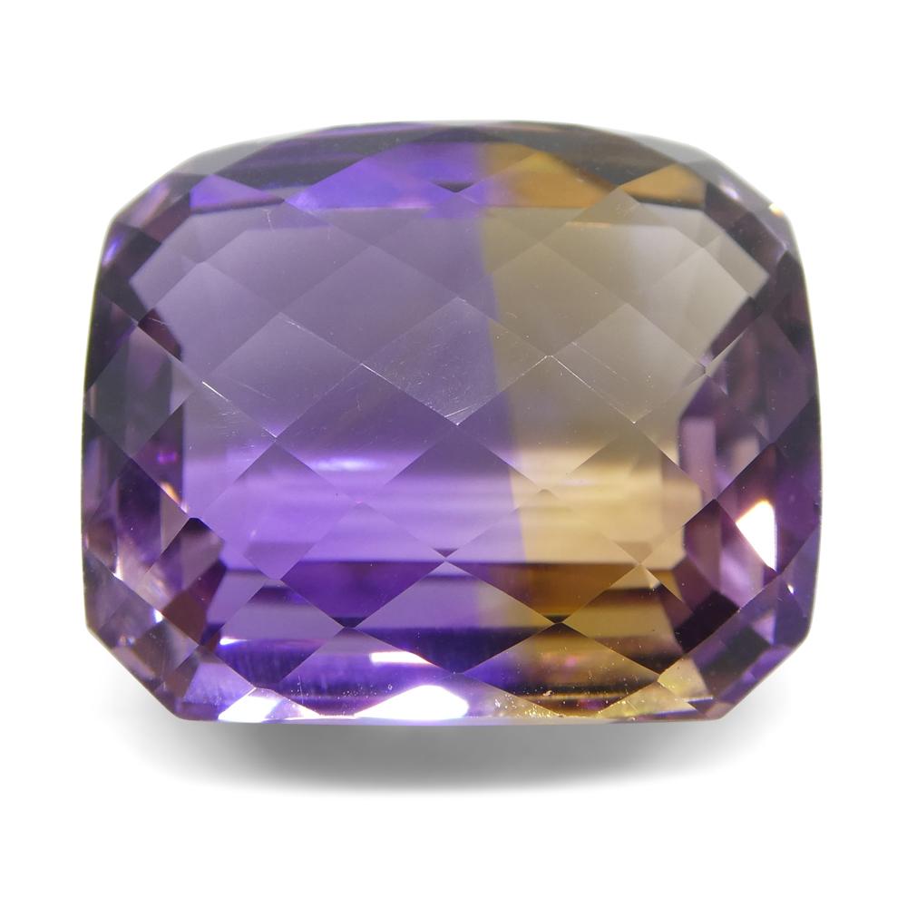SkyJems rare 31.72 ct Bolivian ametrine, cushion checkerboard cut with vibrant yellow and purple bicolor gem