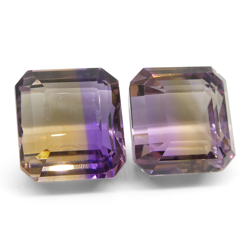 SkyJems 49.73 ct Bolivian Ametrine Pair: Rare Purple-Yellow Emerald Cut Gemstone Duo
