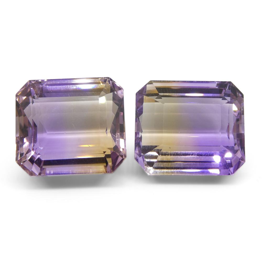 SkyJems 54.18 ct Bolivian Ametrine Pair, Emerald Cut Yellow and Purple Bicolor Gemstone