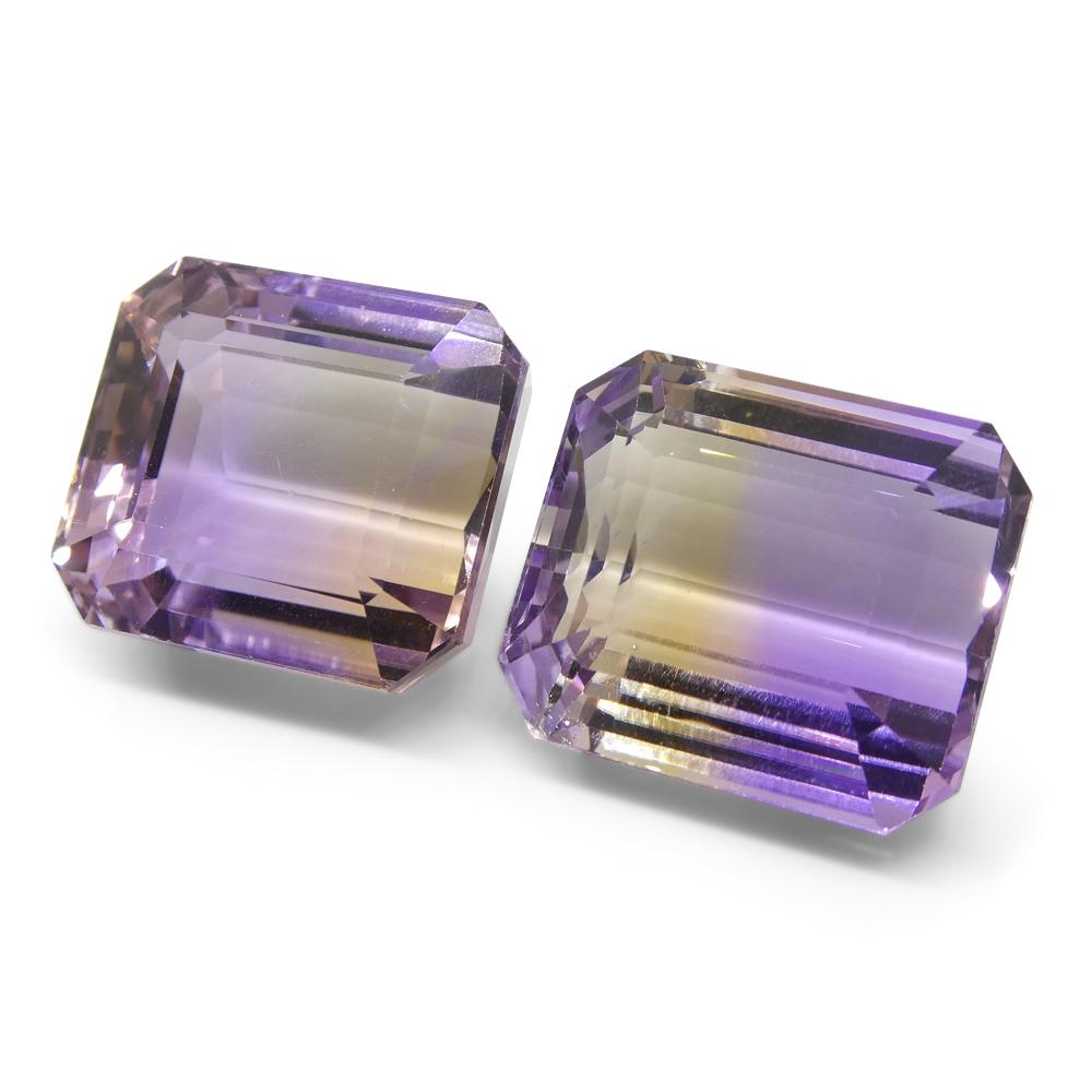 SkyJems rare 54.18 ct Bolivian ametrine pair, emerald-cut purple and yellow bicolor gemstone