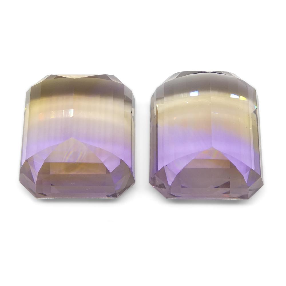 SkyJems 54.18 ct Bolivian Ametrine Pair, Emerald Cut Yellow and Purple Bicolor Gemstone